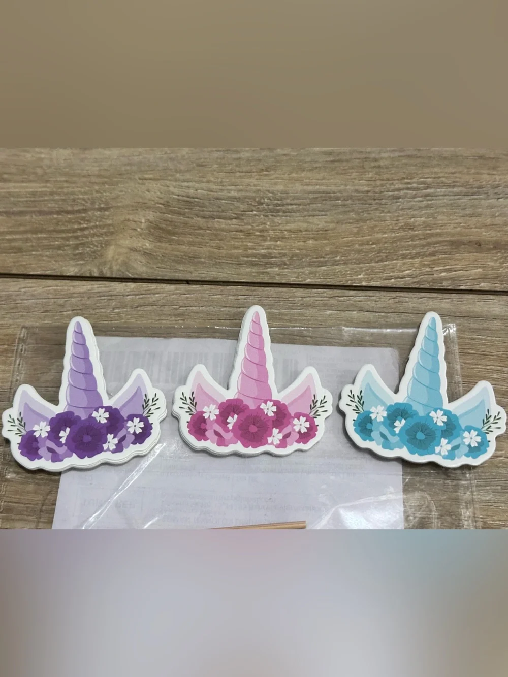 12 Unicorn Horn Cupcake Toppers - Pink, Purple, Blue